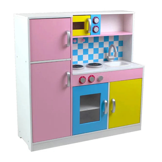 Dječija Kuhinja GINGER HOME, Drvena Igračka za Uloge sa Šarenim Dizajnom, 90x30x90 cm