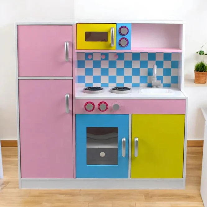 Dječija Kuhinja GINGER HOME, Drvena Igračka za Uloge sa Šarenim Dizajnom, 90x30x90 cm