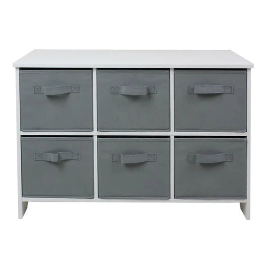 Dječija Komoda GINGER HOME sa 6 Tekstilnih Kutija za Skladištenje Igračaka i Aksesoara, Sivo i Bijelo