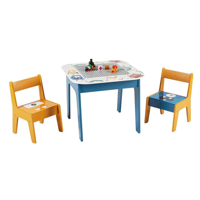 Dječiji Sto sa 2 Stolice, Set – Dvostrani, za Učenje, Crtanje i LEGO Konstrukcije – MONSTER