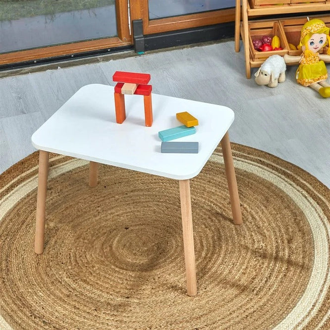 Dječiji Drveni Sto sa 2 Stolice BUNNY, Set za Učenje, Crtanje, Igru i Obroke, Bijeli