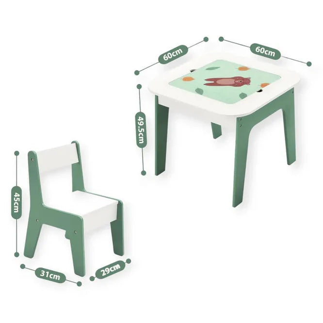 Dječija Masica sa Stolicama 4 u 1 GINGER HOME, 2 Ploče, Crna Tabla i Ploča za LEGO Konstruktore, FOREST