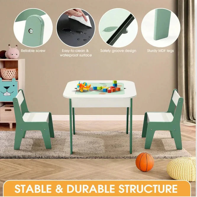 Dječija Masica sa Stolicama 4 u 1 GINGER HOME, 2 Ploče, Crna Tabla i Ploča za LEGO Konstruktore, FOREST