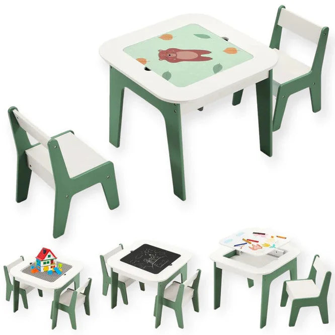 Dječija Masica sa Stolicama 4 u 1 GINGER HOME, 2 Ploče, Crna Tabla i Ploča za LEGO Konstruktore, FOREST