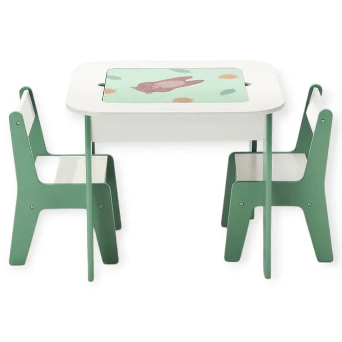 Dječija Masica sa Stolicama 4 u 1 GINGER HOME, 2 Ploče, Crna Tabla i Ploča za LEGO Konstruktore, FOREST