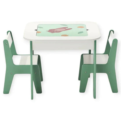 Dječija Masica sa Stolicama 4 u 1 GINGER HOME, 2 Ploče, Crna Tabla i Ploča za LEGO Konstruktore, FOREST