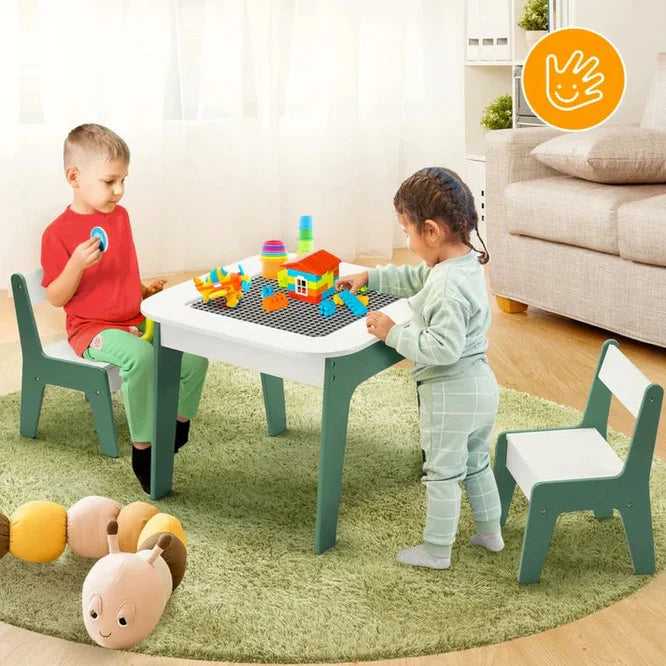 Dječija Masica sa Stolicama 4 u 1 GINGER HOME, 2 Ploče, Crna Tabla i Ploča za LEGO Konstruktore, FOREST