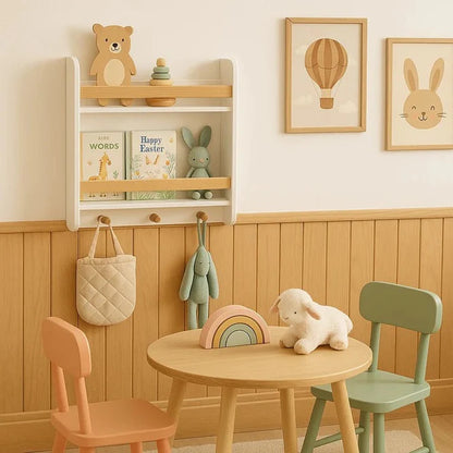 Zidna Dječija Polica GINGER HOME – Bijela, sa Rafinama i Kukama