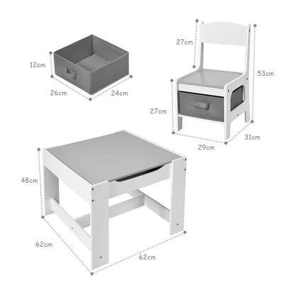 Dječiji Sto sa Stolicama, Dvostrani, sa Crnom Tabom, 2 u 1 za Igru i Skladištenje - WHITE/GREY