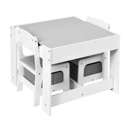 Dječiji Sto sa Stolicama, Dvostrani, sa Crnom Tabom, 2 u 1 za Igru i Skladištenje - WHITE/GREY