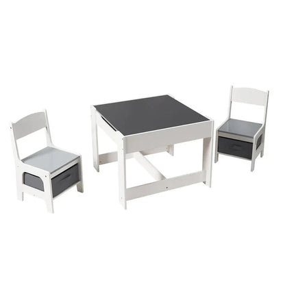 Dječiji Sto sa Stolicama, Dvostrani, sa Crnom Tabom, 2 u 1 za Igru i Skladištenje - WHITE/GREY