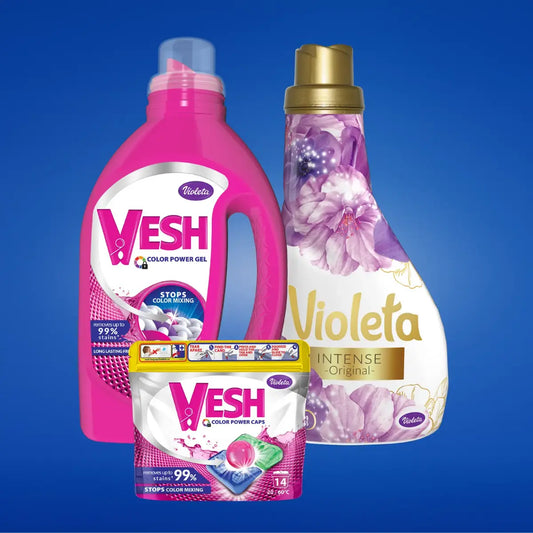 Vesh Mjesečni Refresh pack Orginal - koncentrirani color gel 3L + kapsule 14/1 + Violeta omekšivač 1,7L