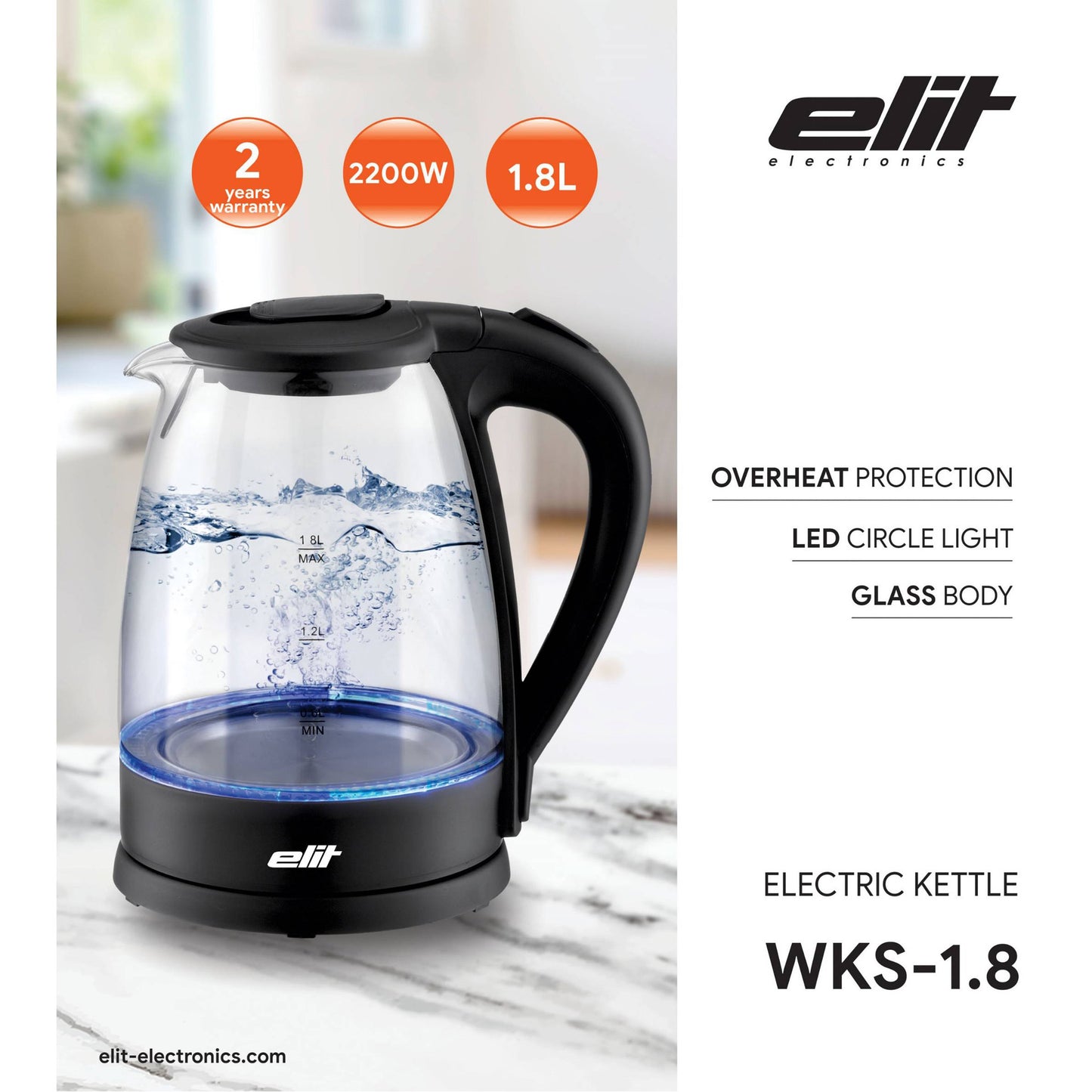 Elit kuhalo za vodu WKS-1.8 stakleno