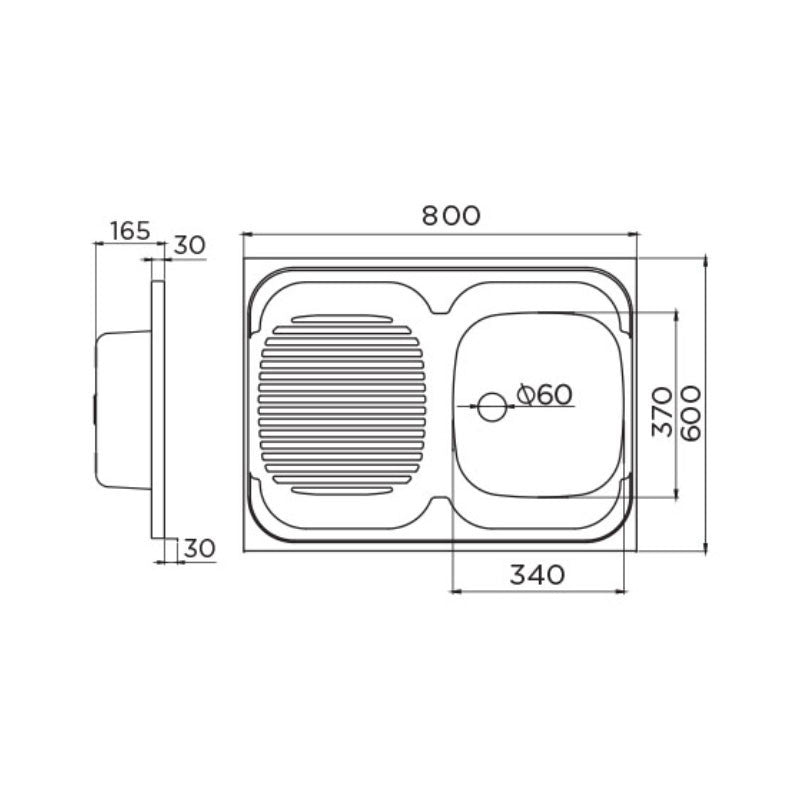 Metalac inox nasadni sudoper Standard Desno Ø60