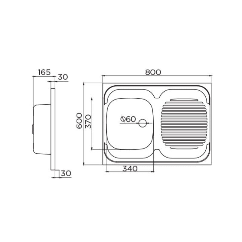 Metalac inox nasadni sudoper Standard Lijevo Ø60