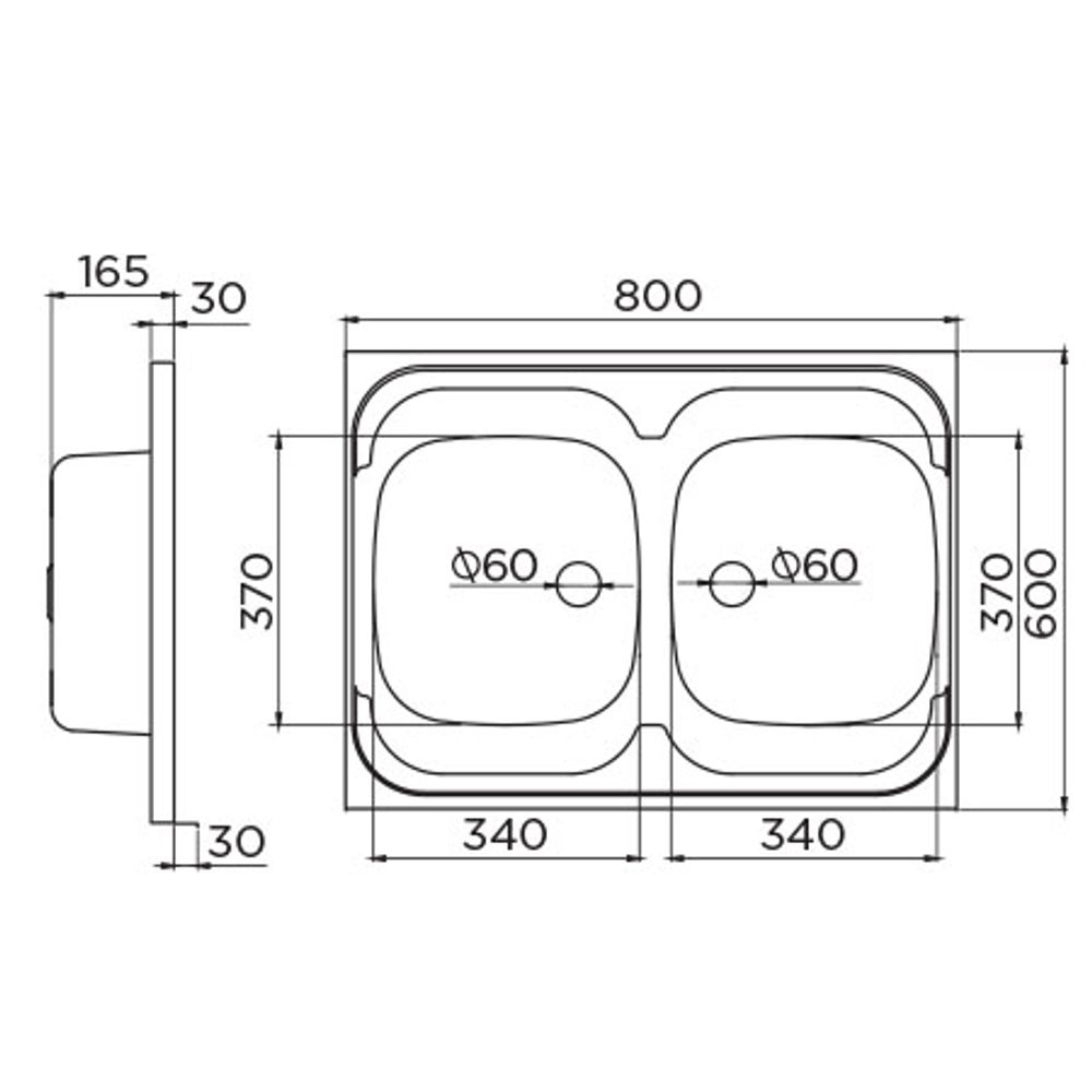 Metalac usadni sudoper STANDARD duplo Ø60